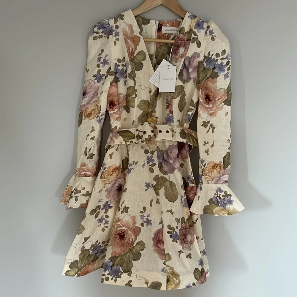 NWT Zimmermann Luminosity Cream Multi Color Mini Dress | sz Zim 0 / XS / 2-4 - Picture 4 of 11